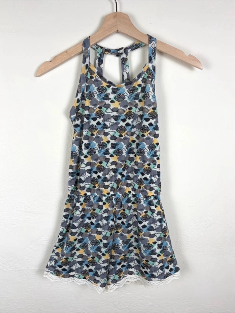 NWT Matilda Jane Girls 8 In My Dreams Cloud Print Lace Trim Racerback Romper